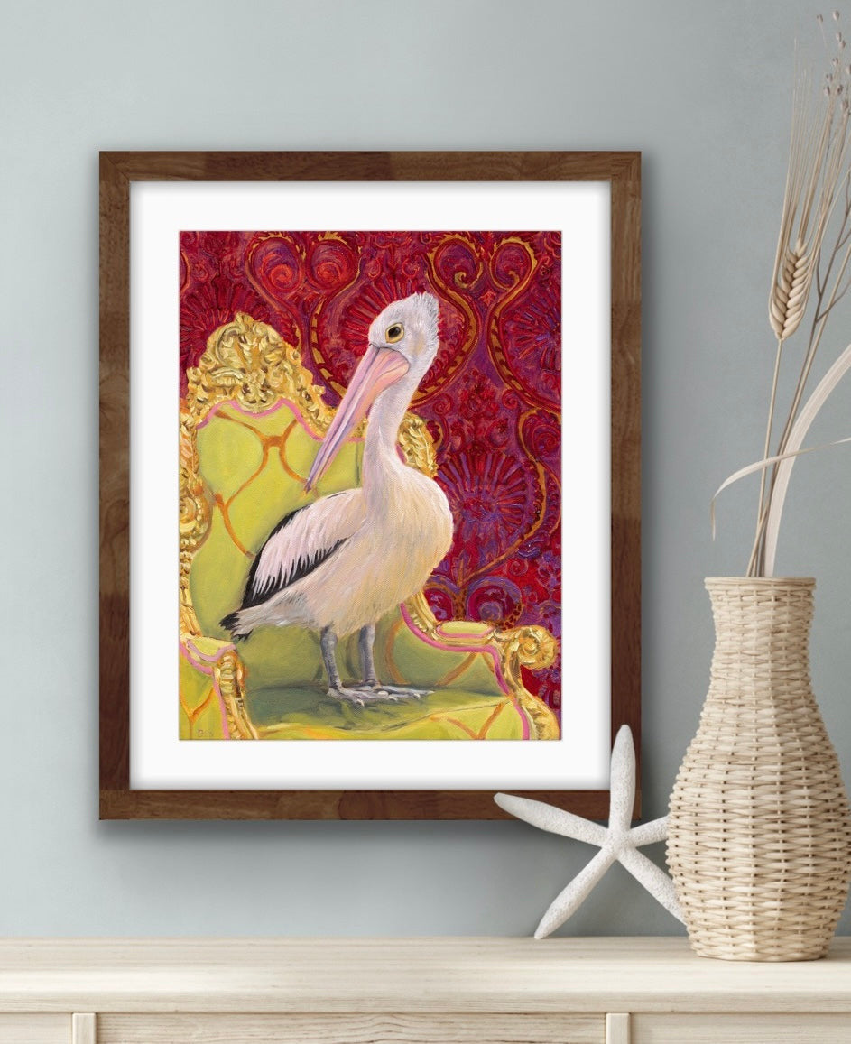 Pelican on a throne A3 size fine art print - Fiona Smith Art & Writing