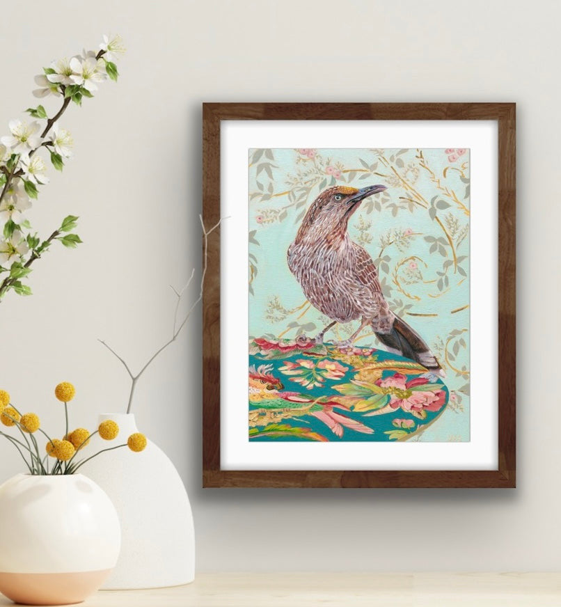 Table for One Wattlebird A3 size fine art print - Fiona Smith Art & Writing
