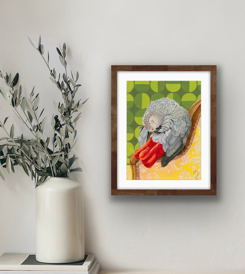 Fibonacci African Grey Parrot A3 size fine art print - Fiona Smith Art & Writing