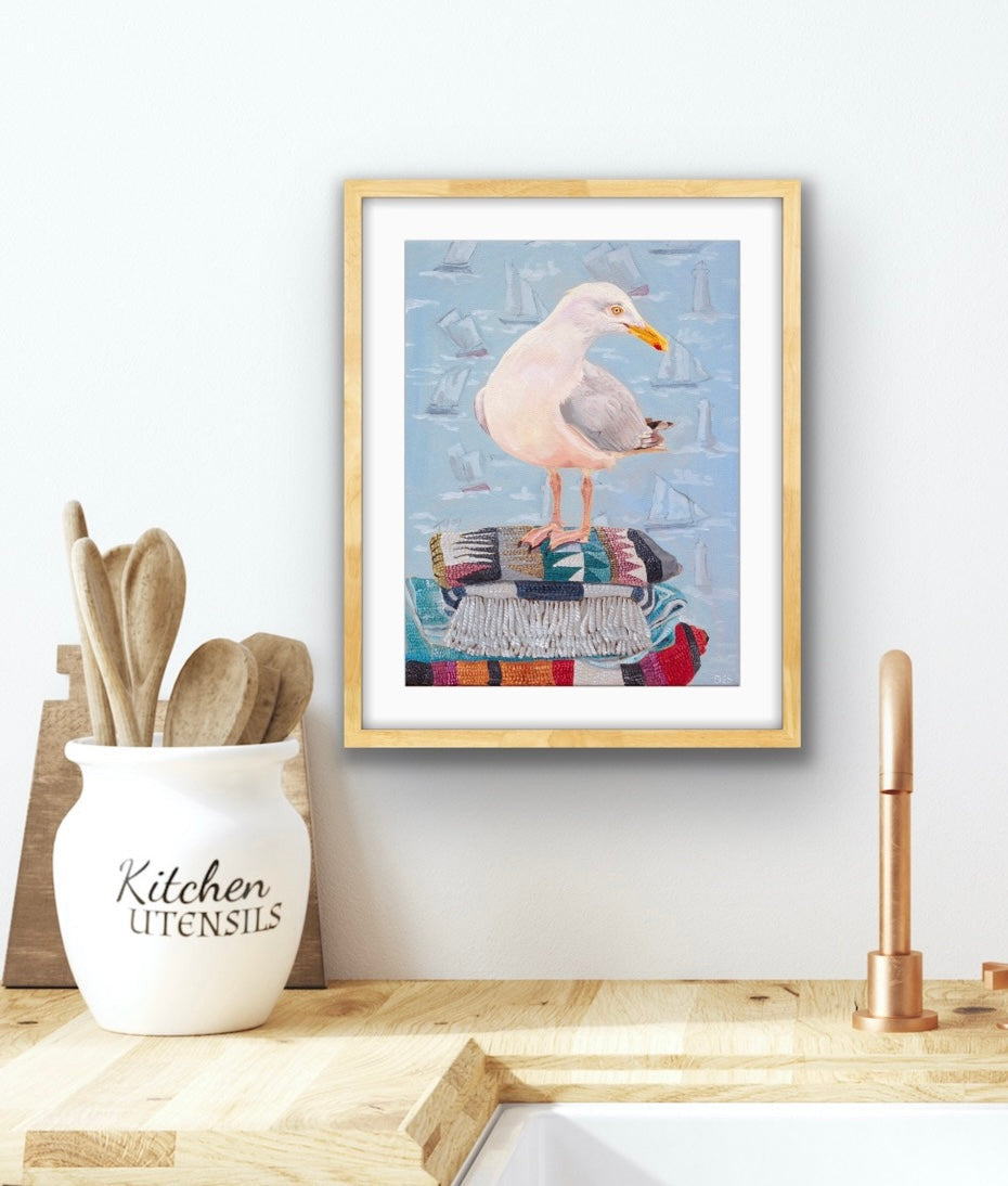 Ahoy there Seagull A3 size fine art print - Fiona Smith Art & Writing
