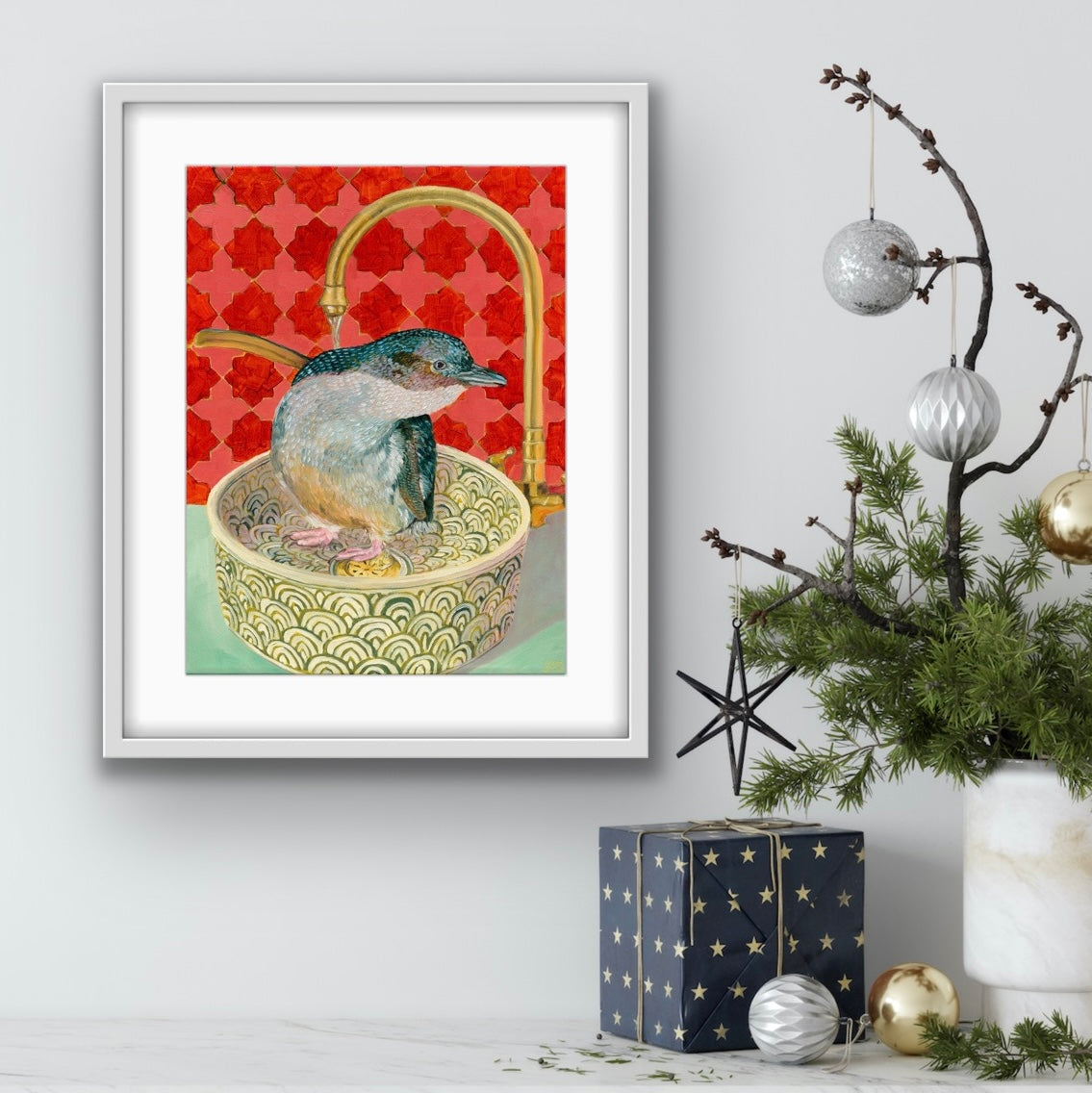 Splish Splash Fairy Penguin A3 size fine art print