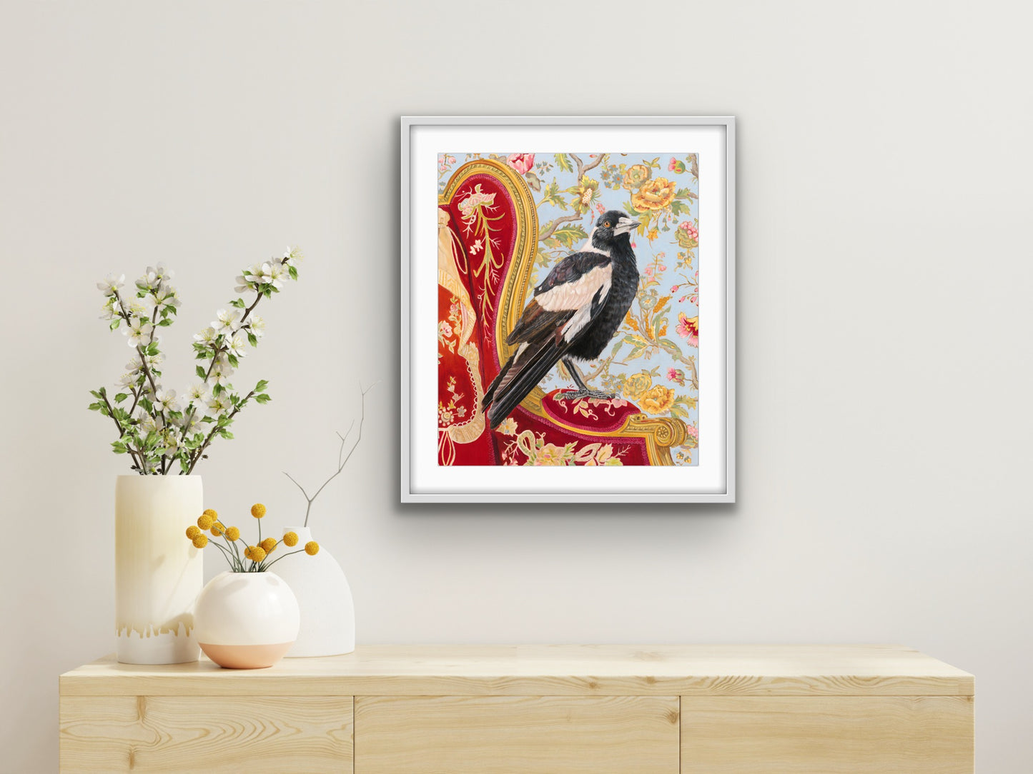 Titan - Magpie on a Rothschild's chair. Fine art print