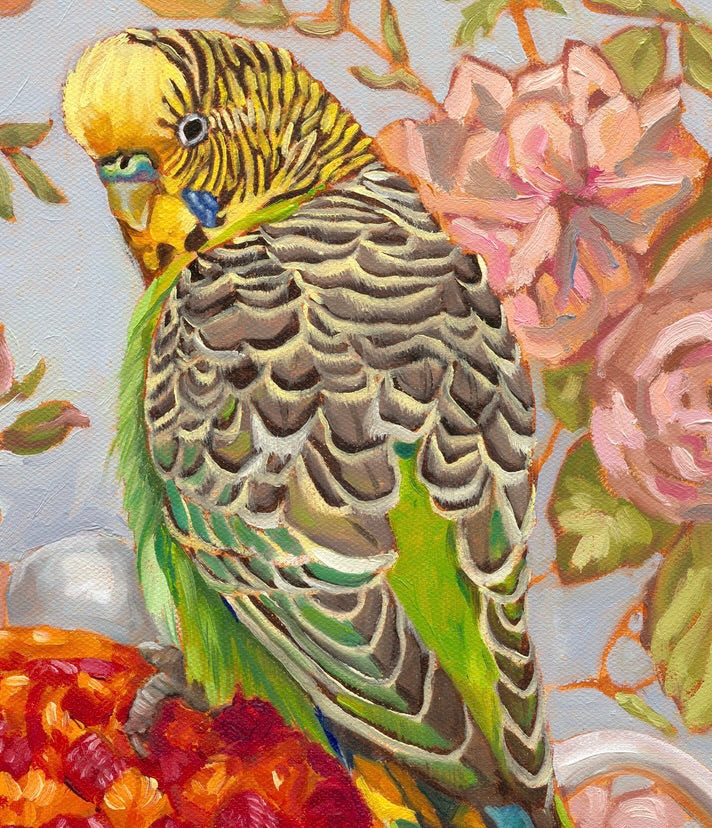 Budgies on a Teapot, limited edition fine art print - Fiona Smith Art & Writing