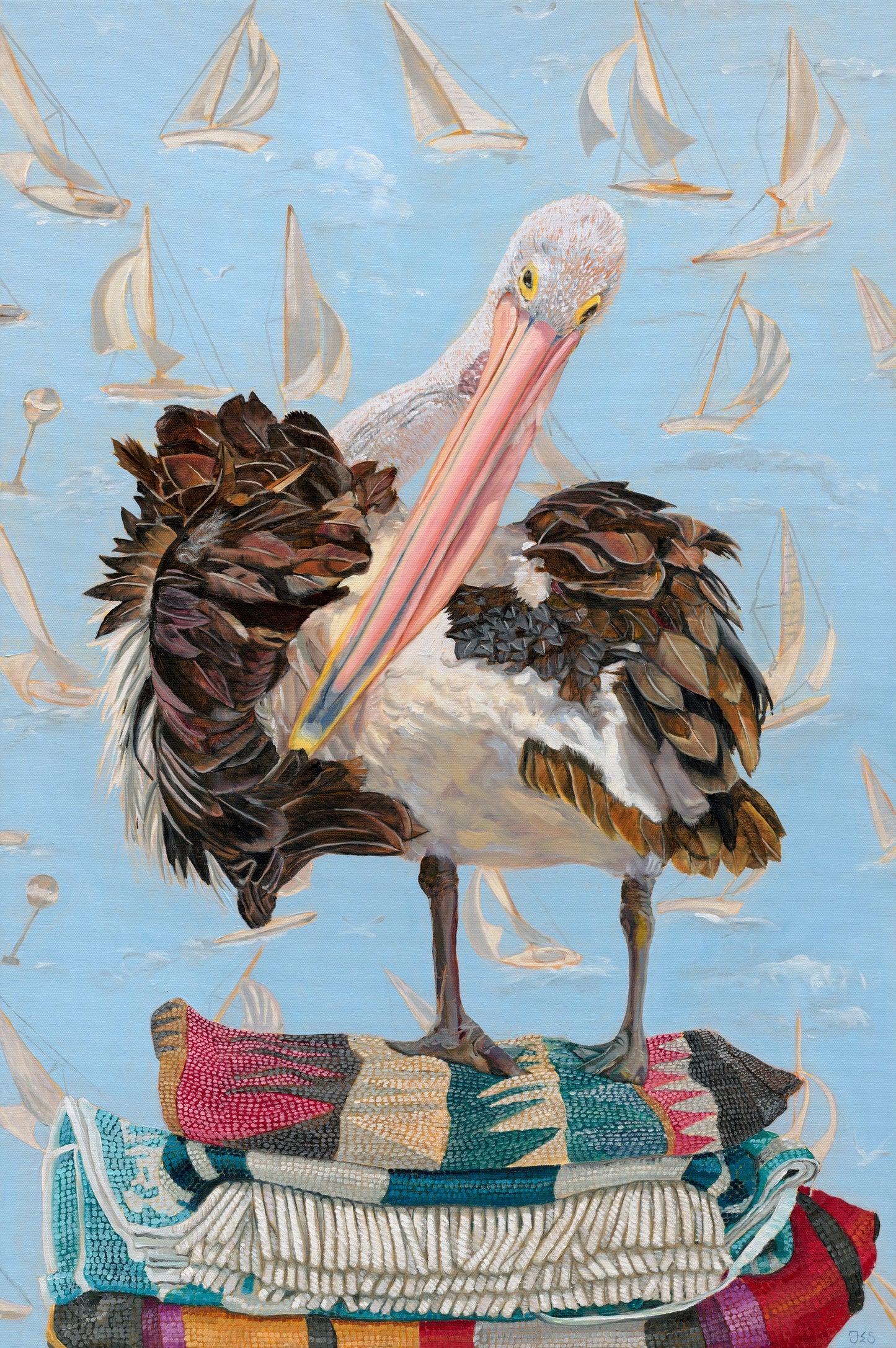Pelican Primping limited edition fine art print - Fiona Smith Art & Writing