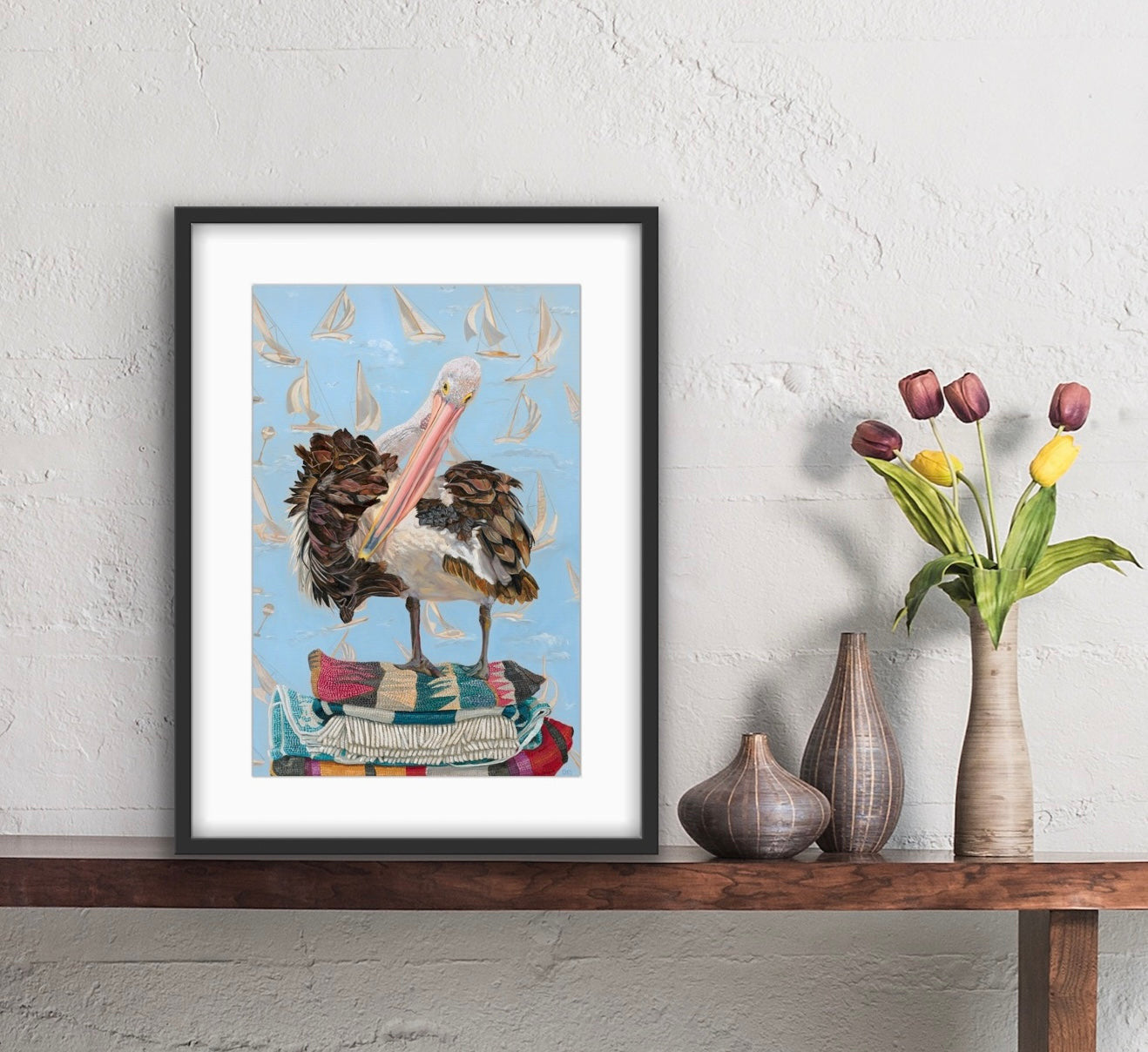 Pelican Primping limited edition fine art print - Fiona Smith Art & Writing