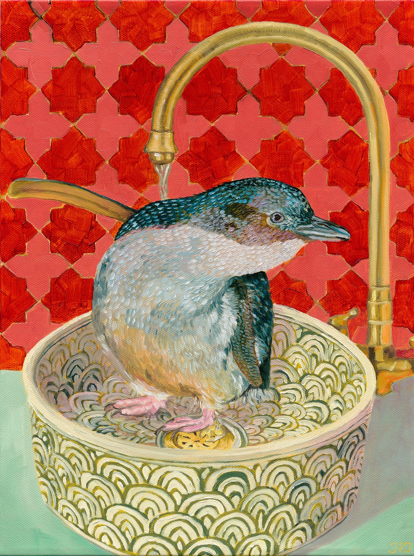Splish Splash Fairy Penguin A3 size fine art print
